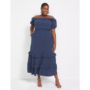 Lane Bryant Off-The-Shoulder Maxi Dress Mood Indigo Size 24